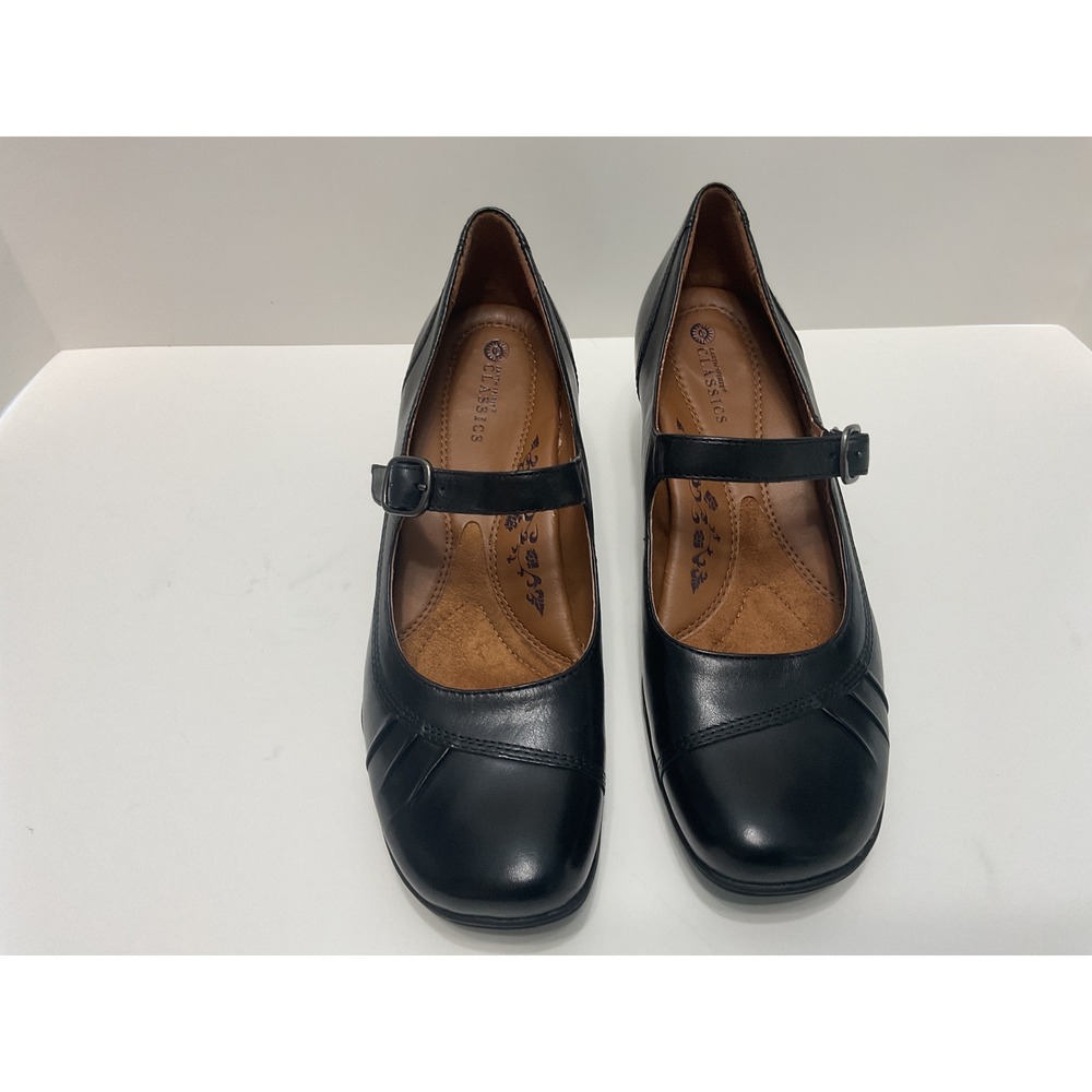 Earth Spirit Classics Clair Black Leather Mary Jane Pumps Heels Womens 9